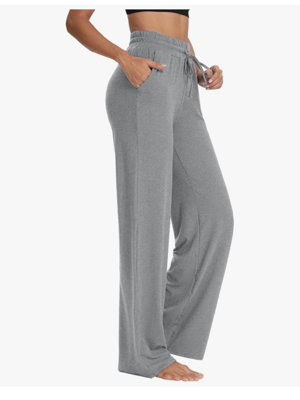 Wide-Leg Drawstring Lounge Pants - Gray